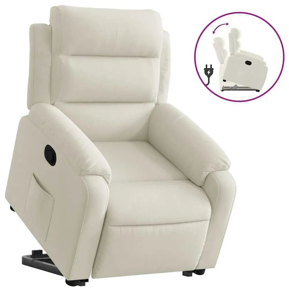 Poltrona reclinável elevatória veludo cor creme