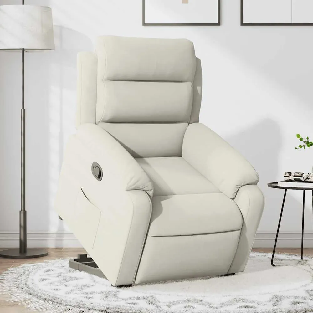 Poltrona reclinável elevatória veludo cor creme