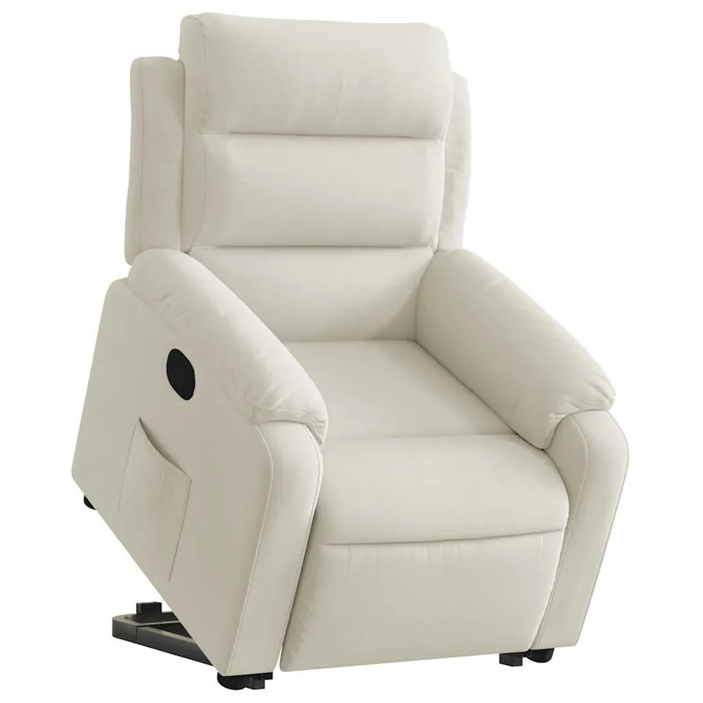 Poltrona reclinável elevatória veludo cor creme