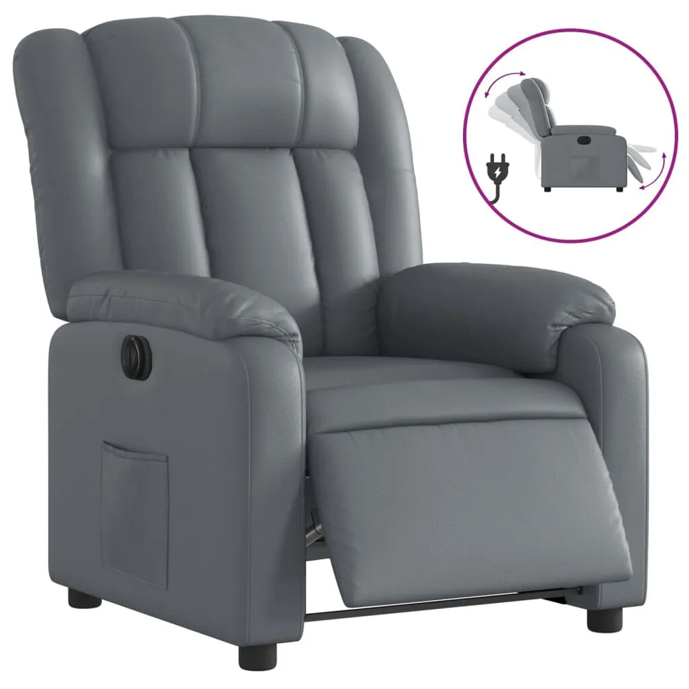 Poltrona reclinável elétrica couro artificial cinzento