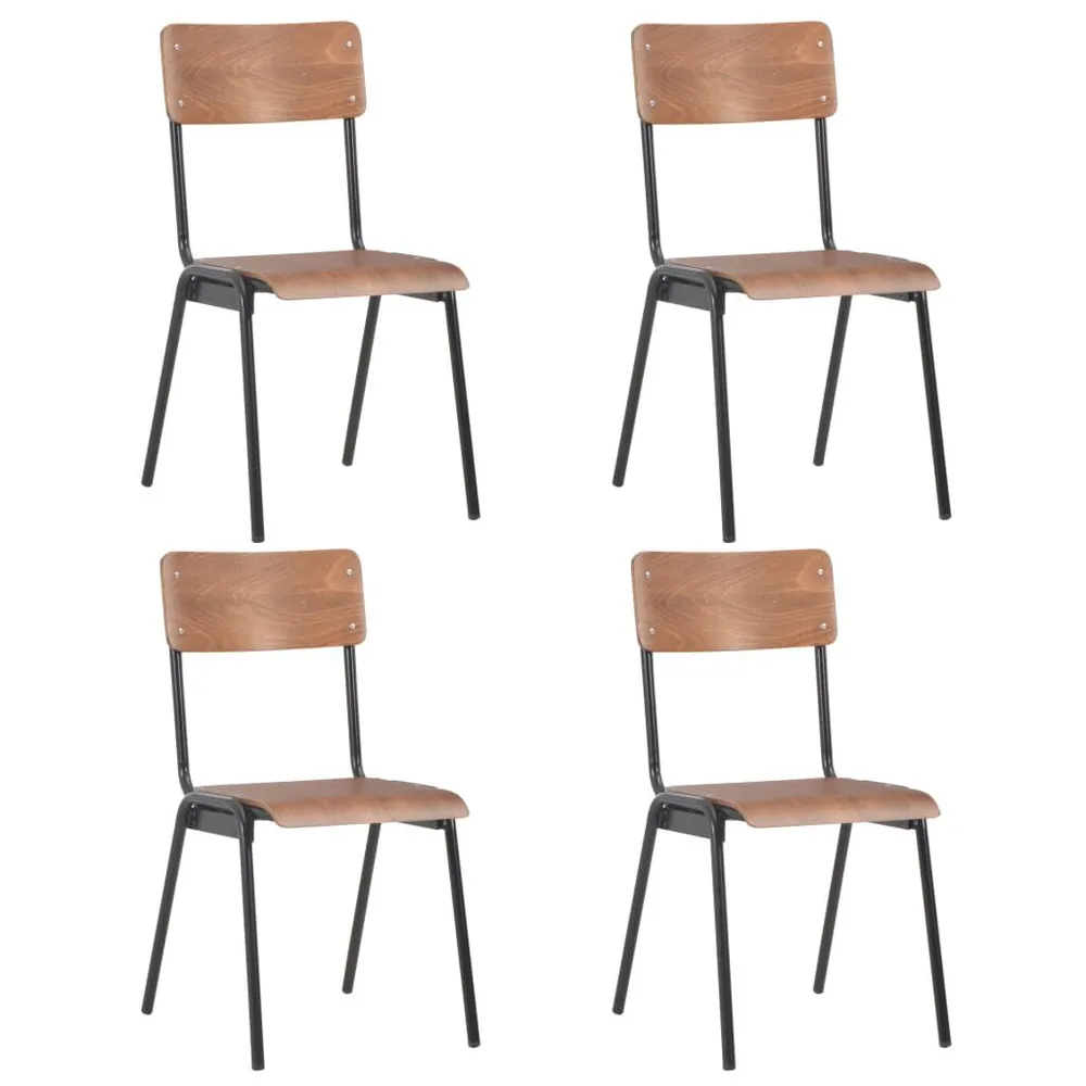 Banqueta com Encosto Cadeiras de jantar 4 pcs contraplacado maciço e ço castanho