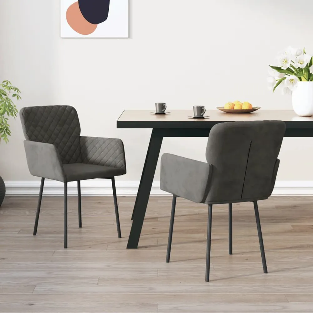 Banqueta com Encosto Cadeiras de jantar 2 pcs veludo cinzento-escuro