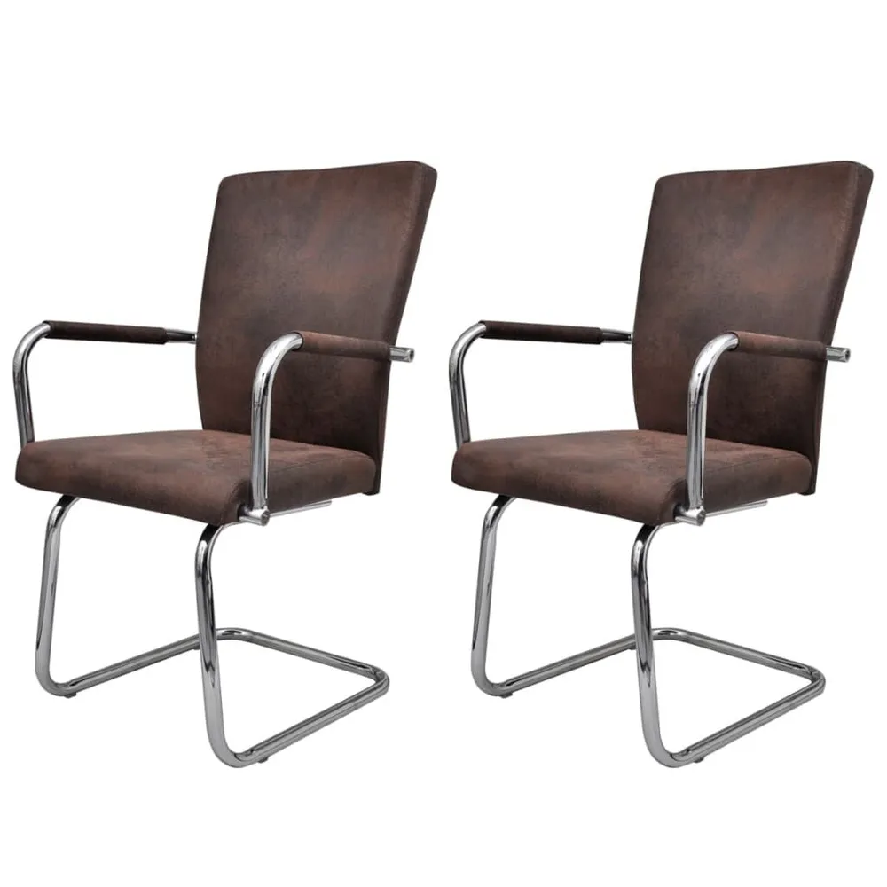 Cadeiras de jantar cantilever 2 pcs couro artificial castanho com Garantia Estendida