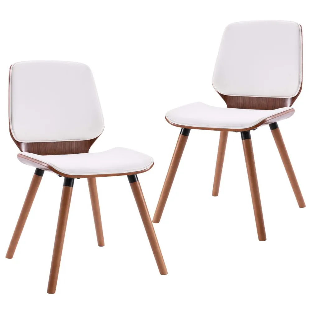 Cadeiras de jantar 2 pcs couro artificial branco com Estofado Removível