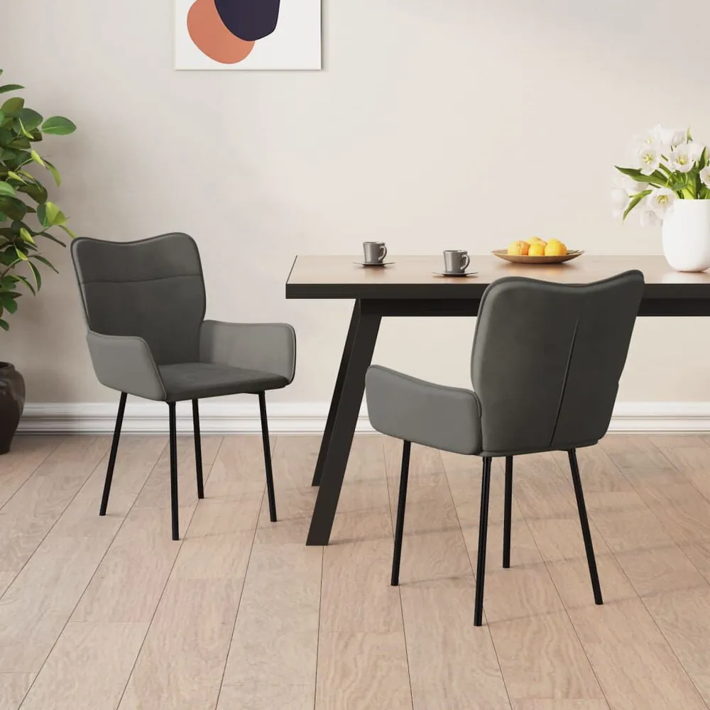 Cadeiras de jantar 2 pcs veludo cinzento-escuro Acabamento Encerado