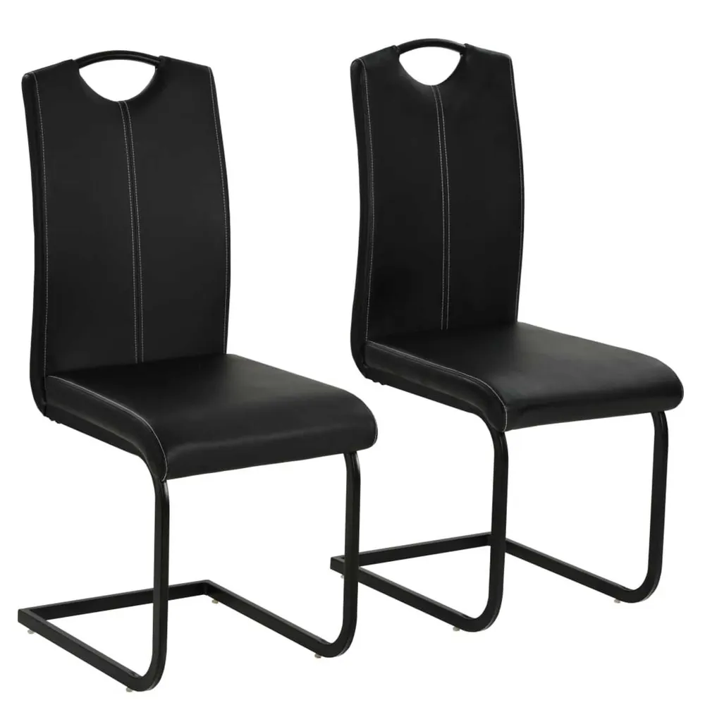 Mesa Extensível Cadeiras de jantar cantilever 2 pcs couro artificial preto