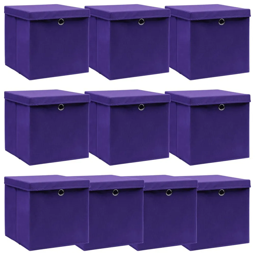 Caixas de arrumação com tampas 10 pcs 32x32x32 cm tecido roxo para Organização de Armário