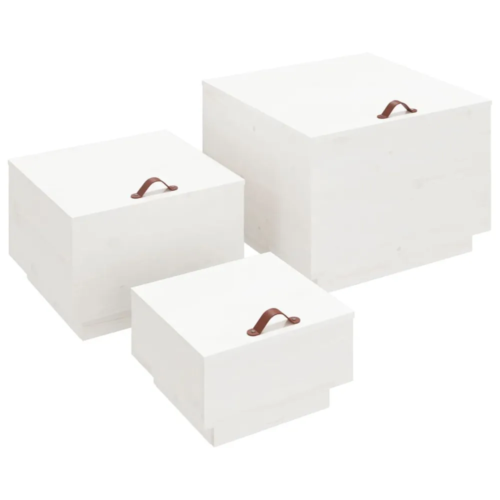 Caixas de arrumação com tampas 3 pcs pinho maciço branco em Polipropileno