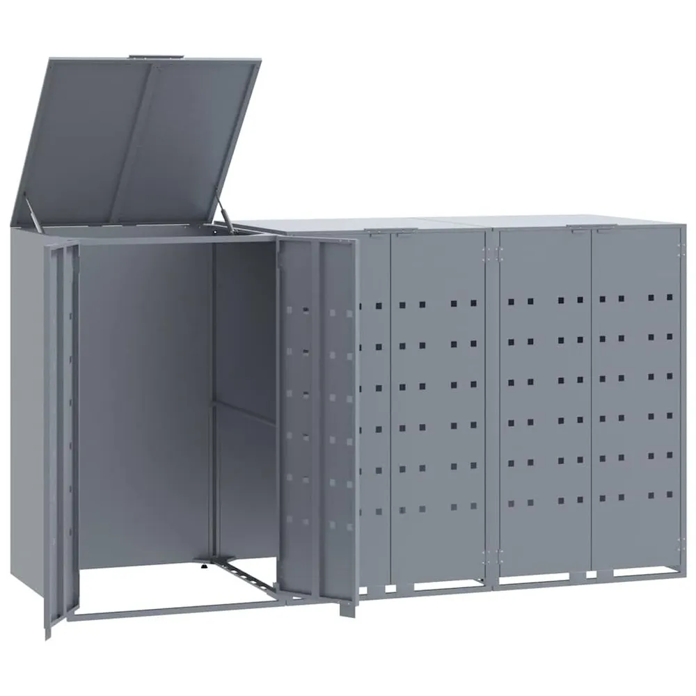 Abrigo para 3 caixotes do lixo 207x79x117 cm ço cinzento Empilhável