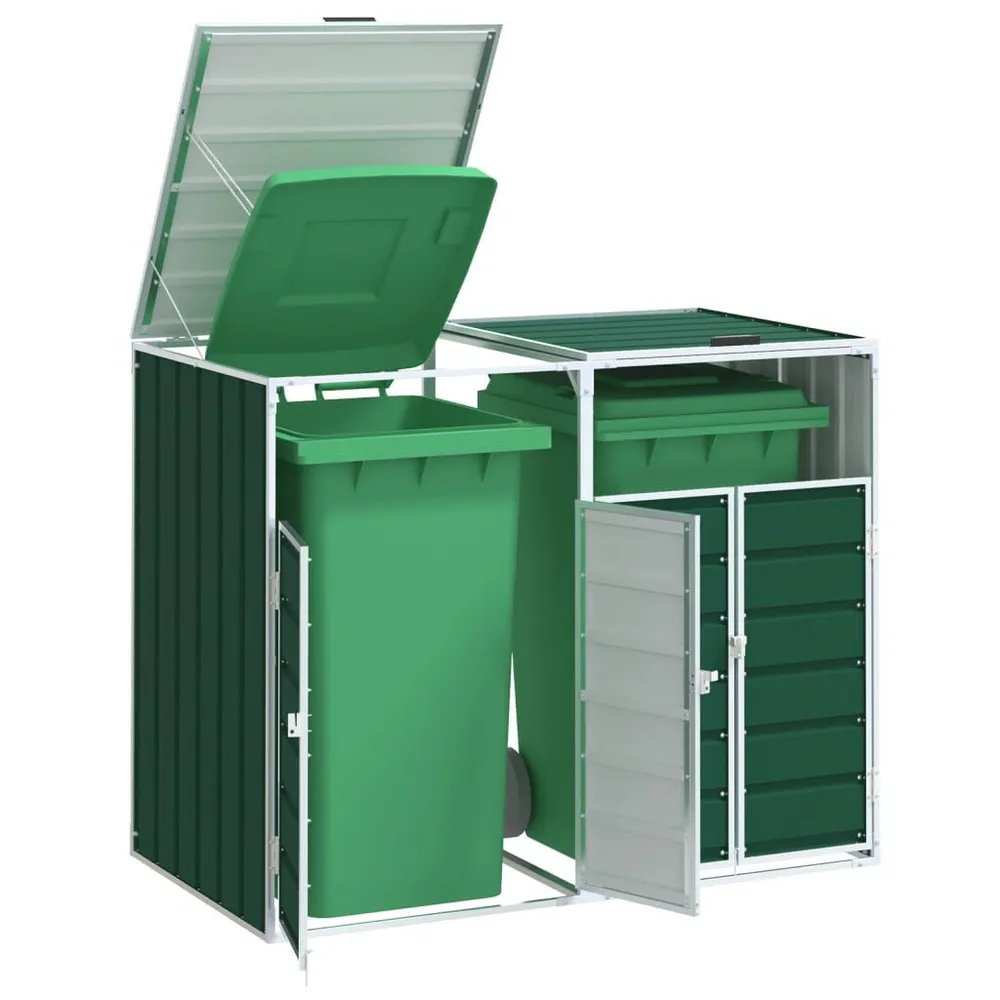 Contentor com rodas para dois caixotes lixo 144x81x113cm ço verde Empilhável