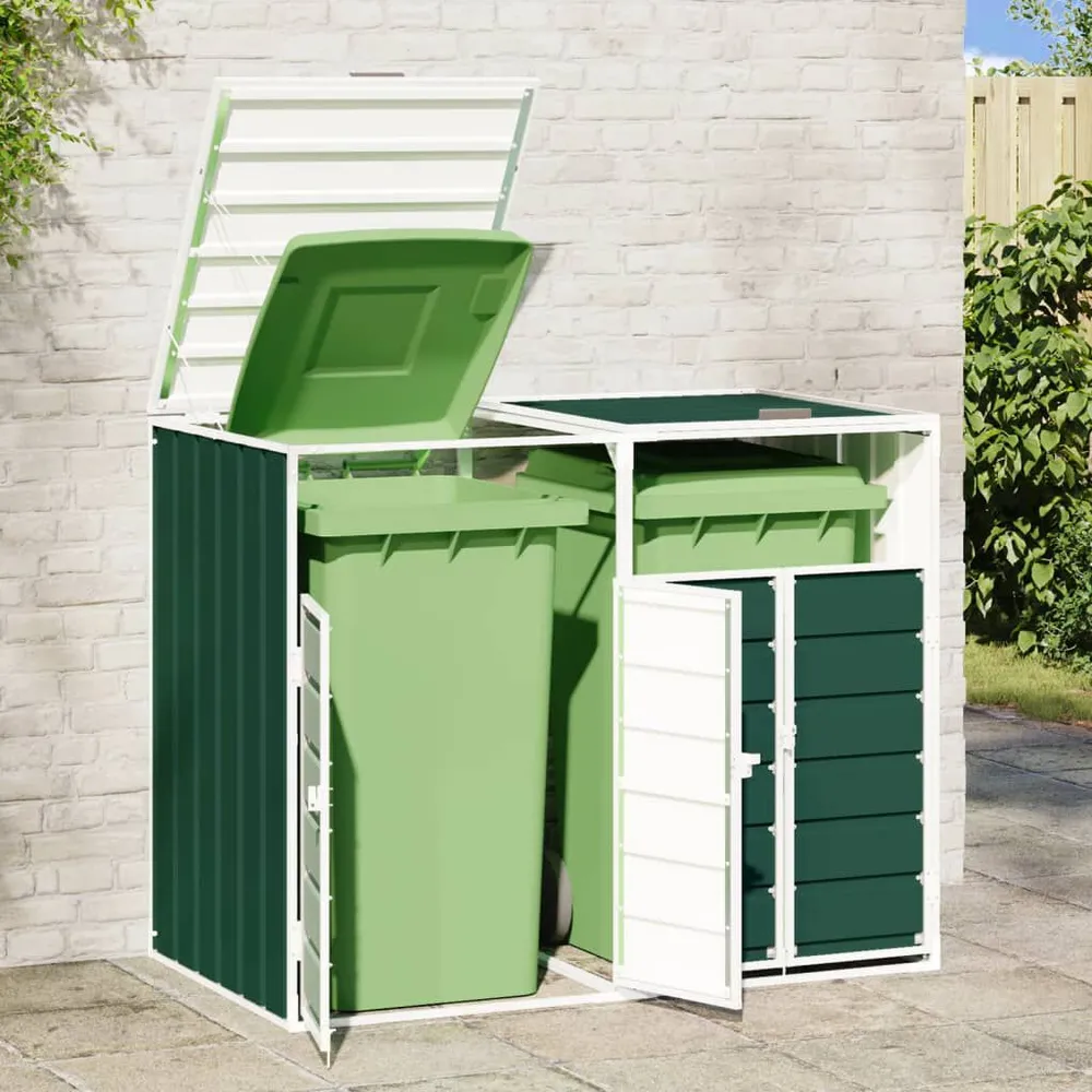Contentor com rodas para dois caixotes lixo 144x81x113cm ço verde Empilhável