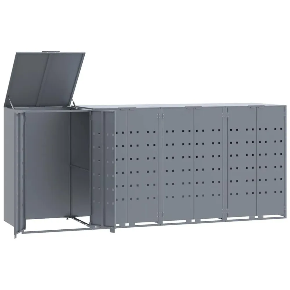 Contentor de Reciclagem Abrigo para 4 caixotes do lixo 276x79x117 cm ço cinzento