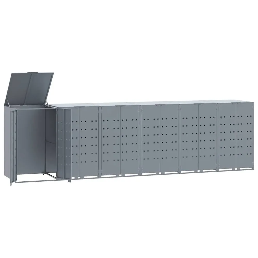 Lixeira Automática Abrigo para 6 caixotes do lixo 414x79x117 cm ço cinzento