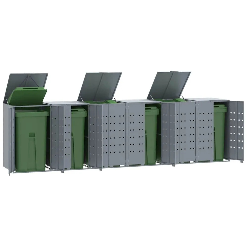 Lixeira Automática Abrigo para 6 caixotes do lixo 414x79x117 cm ço cinzento