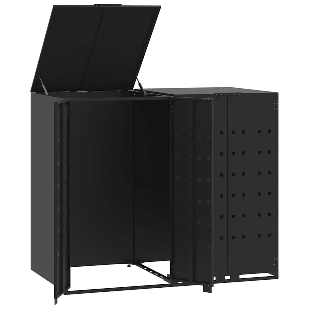 Premium Resistente Abrigo para 2 caixotes do lixo 138x79x117 cm ço preto