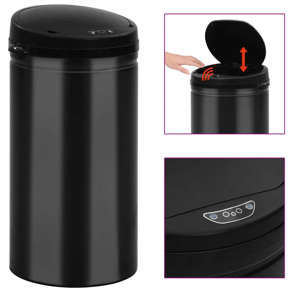 Caixote do lixo com sensor automático 50 L ço carbono preto Fácil Limpeza