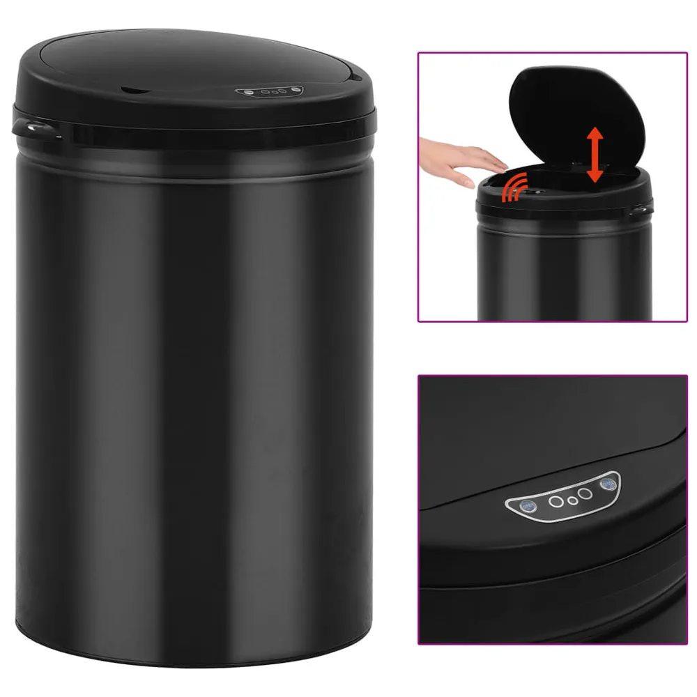 Contentor de Reciclagem Caixote do lixo com sensor automático 30 L ço carbono preto