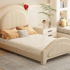 Cama 90x200cm em tecido arrumado - cabeceira ajustável - com base de ripas - Bege