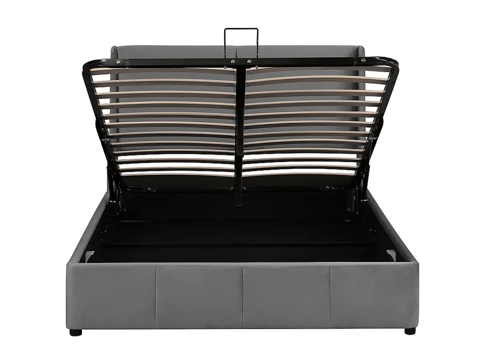 Cama arrumação com cabeceira - 140 x 200 cm - veludo - base de ripas - estilo contemporâneo - cinza