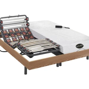 Cama articulada ripas terminais elétricos memória DAMYSOS 2x90x200 carvalho