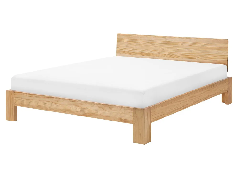Cama Baú Cama de casal em madeira clara 160 x 200 cm ROYAN