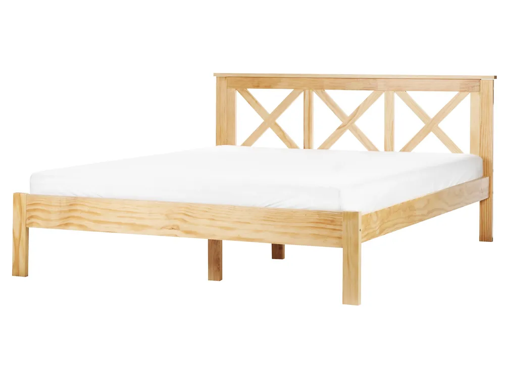 Cama de casal em madeira clara 160 x 200 cm TANNAY com Gavetas de Armazenamento