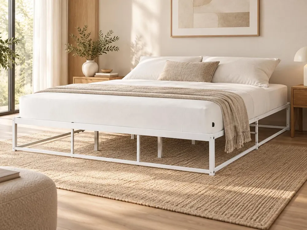 Cama de casal em metálico branco 180 x 200 cm VIRY com Colchão Incluso