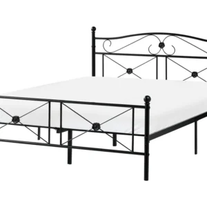 Cama de casal em metálico preto 140 x 200 cm RODEZ Tecido Resistente