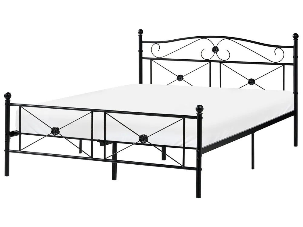 Cama de casal em metálico preto 140 x 200 cm RODEZ Tecido Resistente