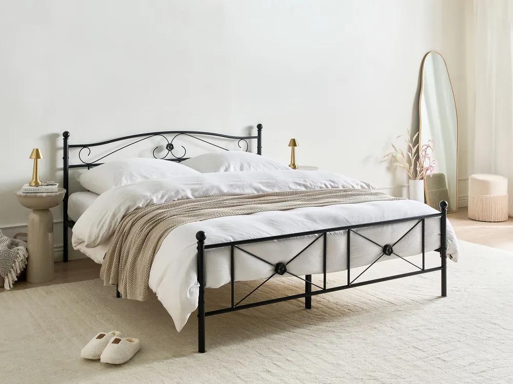 Cama de casal em metálico preto 160 x 200 cm RODEZ