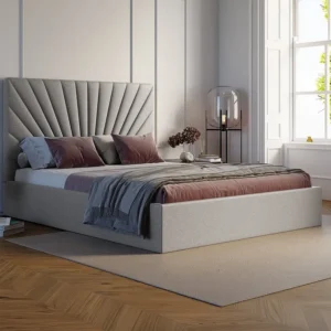 Cama com arrumação 140x190 cm tecido cinza-claro + colchão - RILIODA de Pascal Morabito