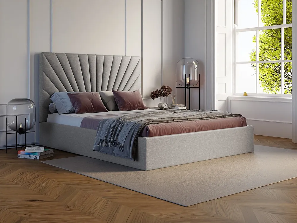 Cama com arrumação 140x190 cm tecido cinza-claro + colchão - RILIODA de Pascal Morabito