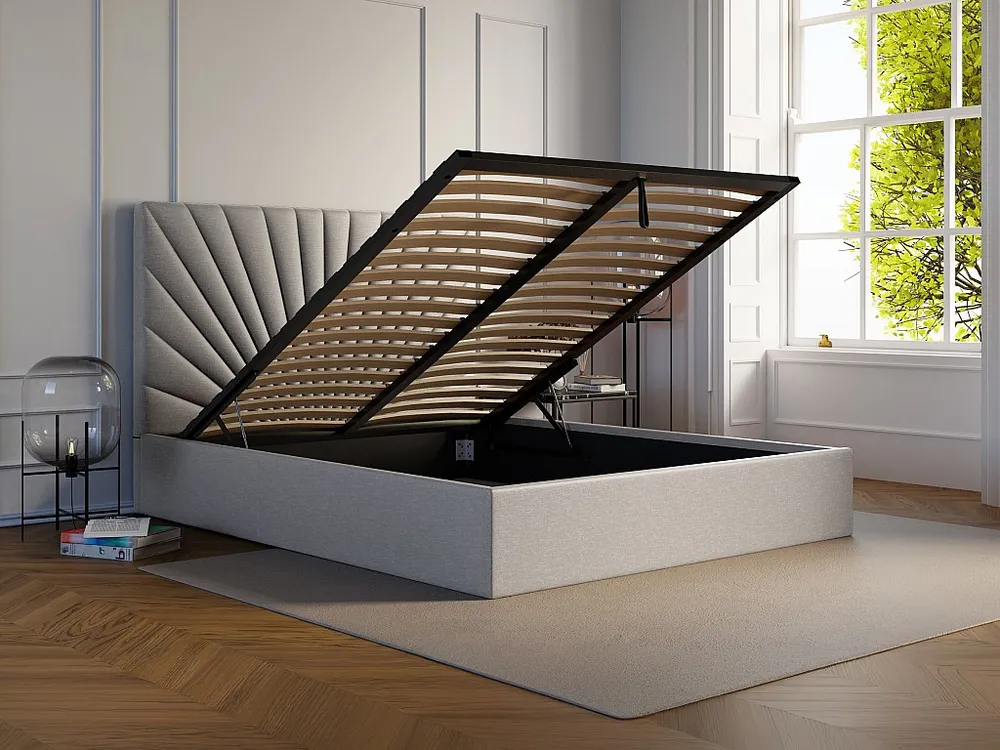 Cama com arrumação 140x190 cm tecido cinza-claro + colchão - RILIODA de Pascal Morabito