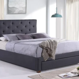 Cama com gavetas AGOSTINO - Tecido - 160x200 cm - Cinza com Cabideiro Incluso