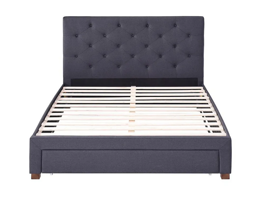 Cama com gavetas AGOSTINO - Tecido - 160x200 cm - Cinza com Cabideiro Incluso