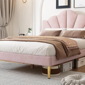 Cama concha - 140 x 200 cm - veludo - cor rosa + base de ripas