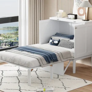 Cama dobrável em madeira 90x200 cm - com base de ripas - Branca