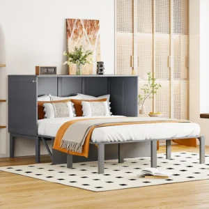 Cama dobrável vertical 140 x 200 cm - Madeira MDF - Base de ripas - Cinza
