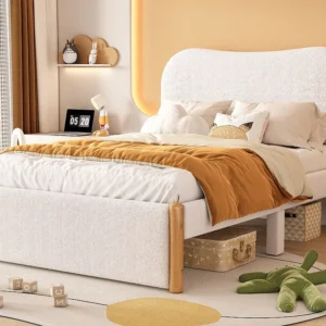 Cama estofada 140 x 200 cm - tecido pelúcia - base de ripas - estilo sofisticado - branco