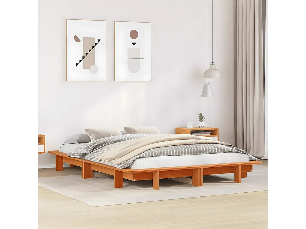 Cama sem colchão 140x190 cm pinho maciço castanho-mel