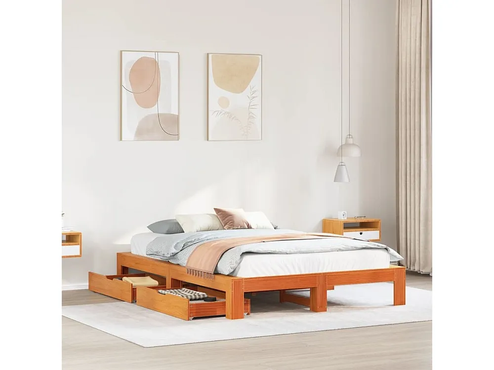 Cama sem colchão 140x190 cm pinho maciço castanho-mel