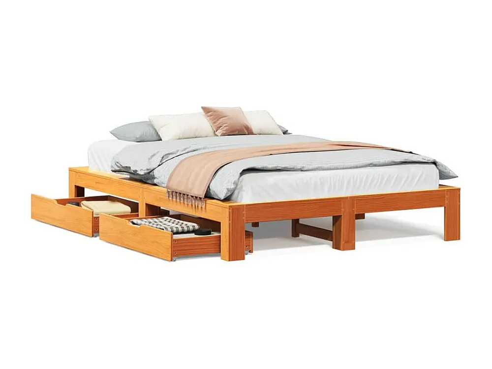 Cama sem colchão 140x190 cm pinho maciço castanho-mel