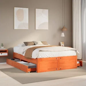 Cama sem colchão com gavetas madeira pinho maciç castanho-mel