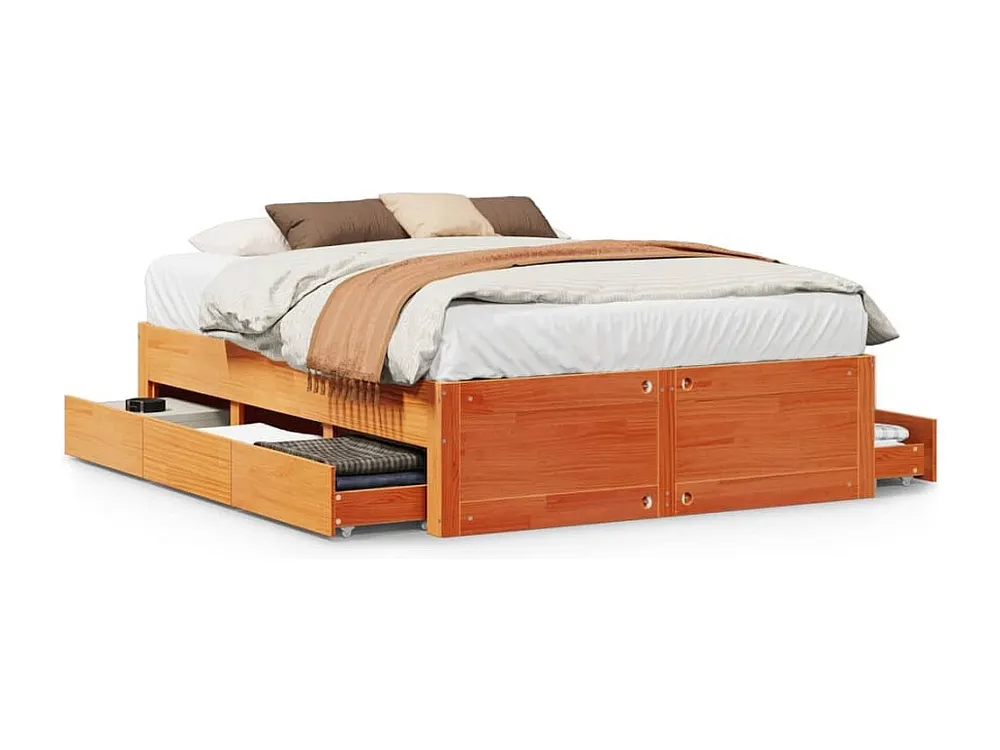 Cama sem colchão com gavetas madeira pinho maciç castanho-mel
