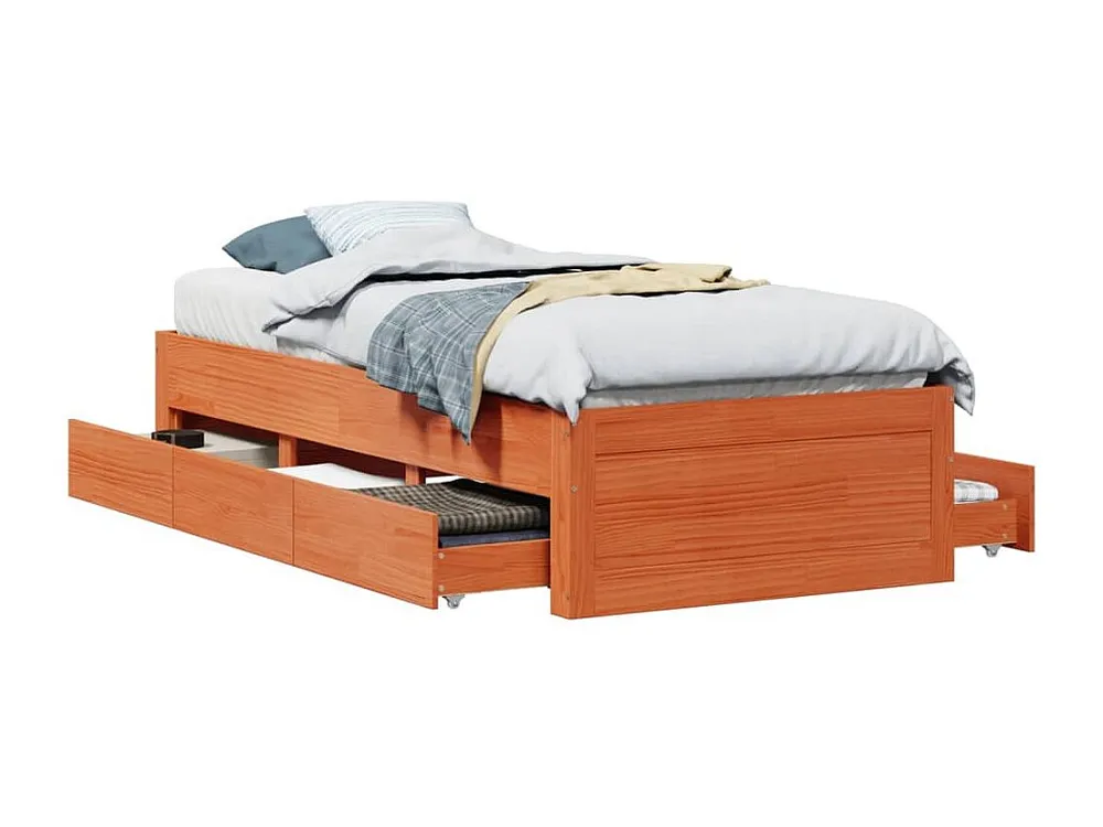 Cama sem colchão com gavetas madeira pinho maciç castanho-mel