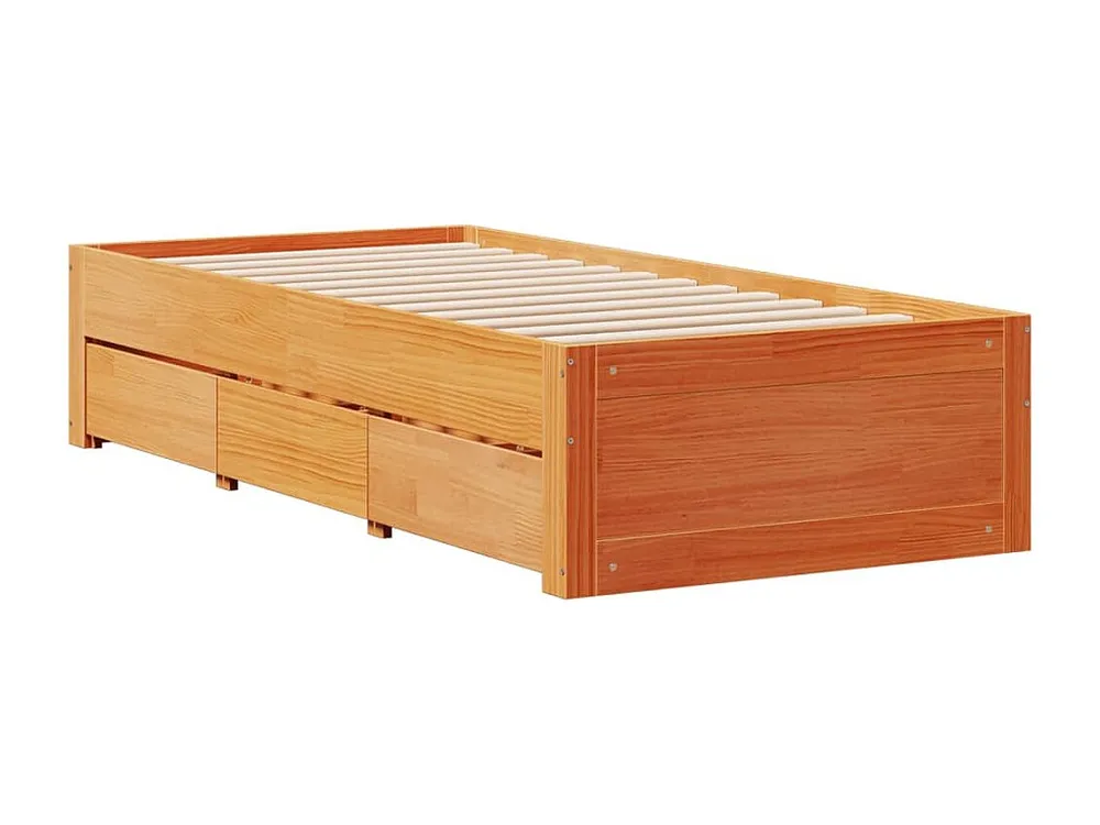 Cama sem colchão com gavetas madeira pinho maciç castanho-mel