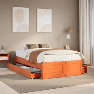 Cama sem colchão com gavetas madeira pinho maciç castanho-mel