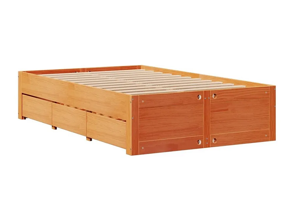 Cama sem colchão com gavetas madeira pinho maciç castanho-mel