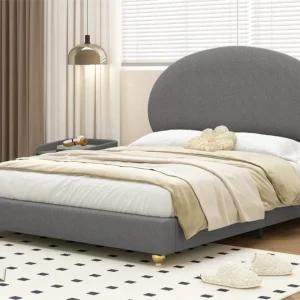Cama sherpa acolchoada 140x200 cm - com base de ripas - Cinza