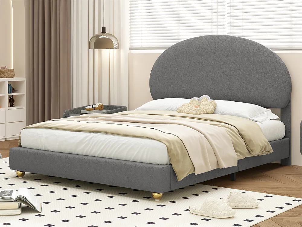 Cama sherpa acolchoada 140x200 cm - com base de ripas - Cinza